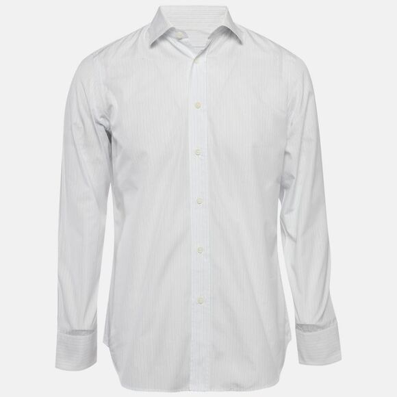 Prada White/blue Pinstriped Poplin Shirt L